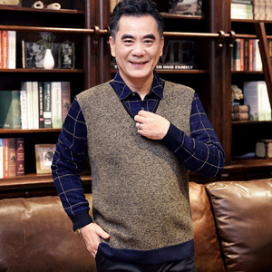 冬季中老年人毛衣男士加绒加厚中年爸爸装衬衫