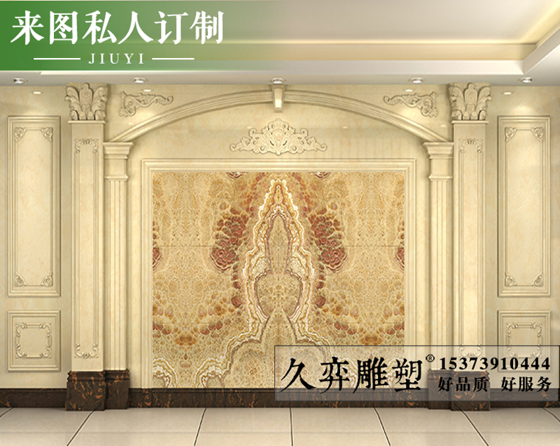 【久弈雕塑】方形大理石罗马柱背景墙石雕柱子欧式电视墙定制客厅