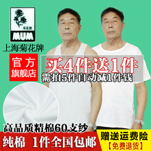 全棉背心男士 夏季纯棉白色中老年人T恤短袖 老头衫 汗衫 菊花牌