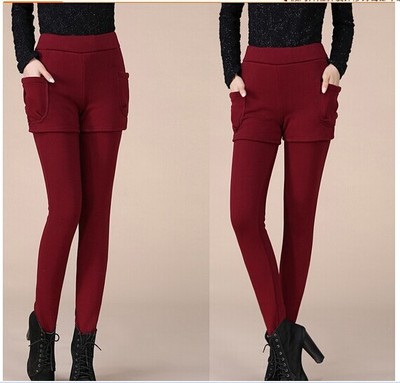 女土大码仿皮裤加绒加厚打底裤女秋款韩版外穿