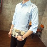 夏季les帅t韩版S码S号七分袖衬衫男青年瘦子修身简约白色半袖衬衣