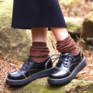森系学院风圆头皮鞋