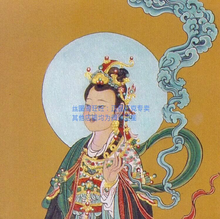 功德天佛像画 吉祥天女画像 命运财富女神 佛堂卷轴画 丝绸画挂画