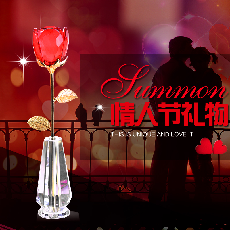 水晶玫瑰花520情人节礼物送女友老婆结婚纪念日创意生日礼品摆件