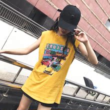 潮学生 篮球服 宽松个性 背心裙T恤女夏韩版 运动无袖 原宿bf风中长款