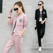 欧洲站中年运动套装女款春秋长袖卫衣三件套运动服晨练休闲妈妈运