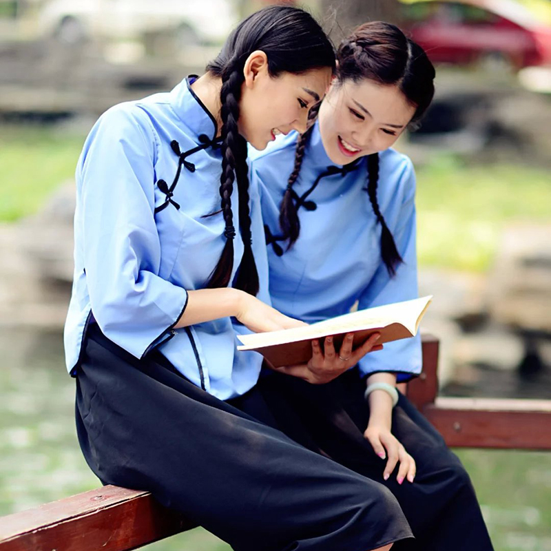 民国风学生装女装五四青年古装复古学院明国服装文艺连衣裙套装女