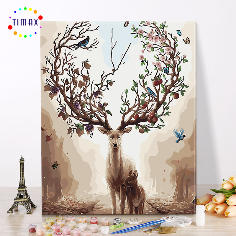 diy数字油画客厅动物风景数码油彩填色画手工绘大幅装饰画 梅花鹿