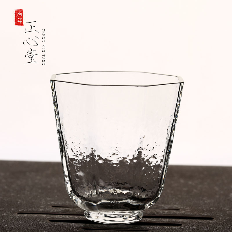 景德镇日式品茗杯小主人水晶八角锤纹玻璃锤目纹茶杯耐热功夫茶具