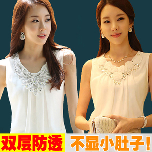 春夏季女装宽松雪纺衫大码打底衫胖MM百搭无袖上衣女夏吊带小背心