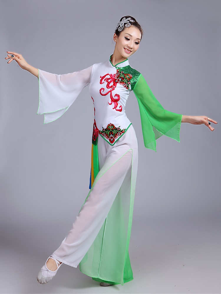 古典舞演出服成人扇子舞伞舞表演服民族秧歌舞蹈服装女长袖春秋季