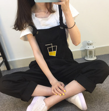 短裤 学生女连体裤 阔腿裤 新款 学院风宽松可镭直背带裤 韩版 2017夏装
