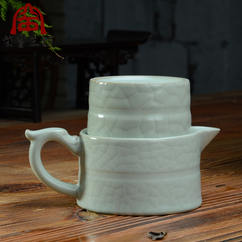 开片汝窑茶具快客杯大号茶壶套装茶杯 正品钧瓷一壶一杯汝道茶具