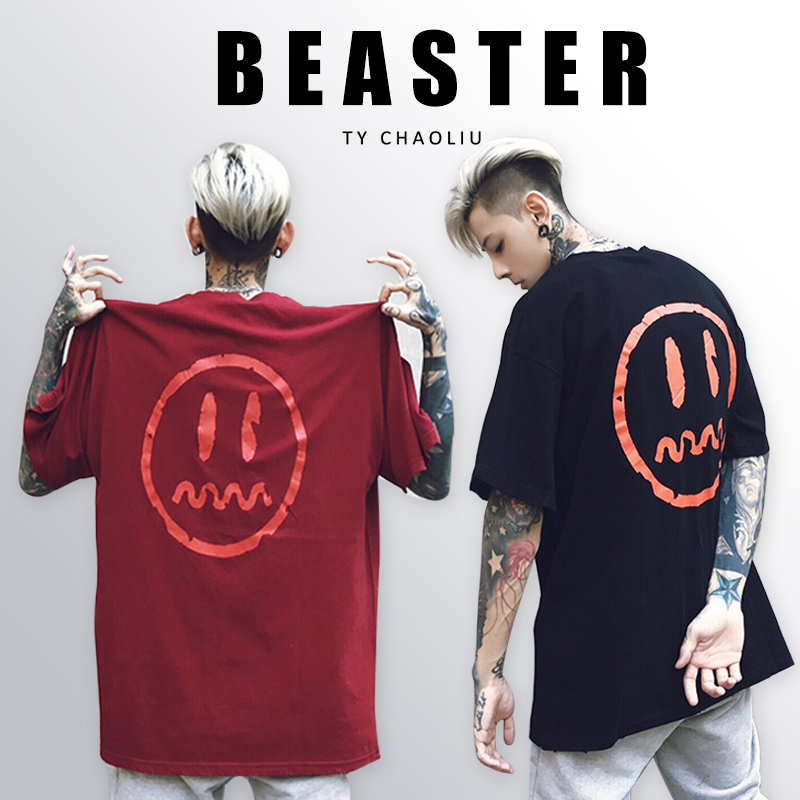 挺爷潮流 beaster 17ss 新款 二代 笑脸 做旧 鬼脸短袖tee 男女款