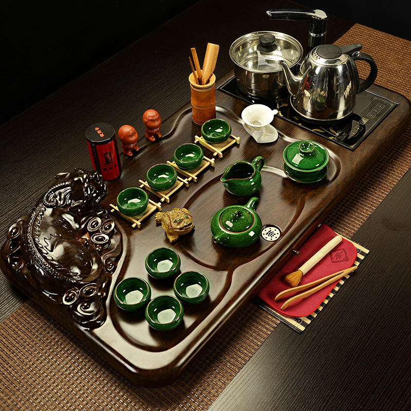 紫砂冰裂茶具套装特价整套功夫茶盘四合一泡茶茶海烧水茶台茶道