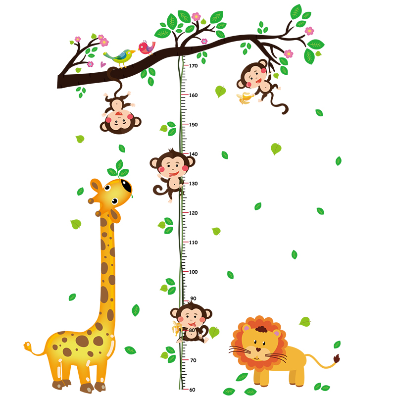 卡通儿童房墙上贴画小孩宝宝婴儿测量身高贴纸墙贴可移除身高尺