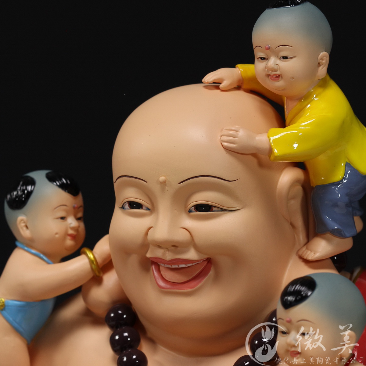 德化陶瓷12-16吋坐莲五子弥勒佛五子登科笑佛工艺品家居摆件