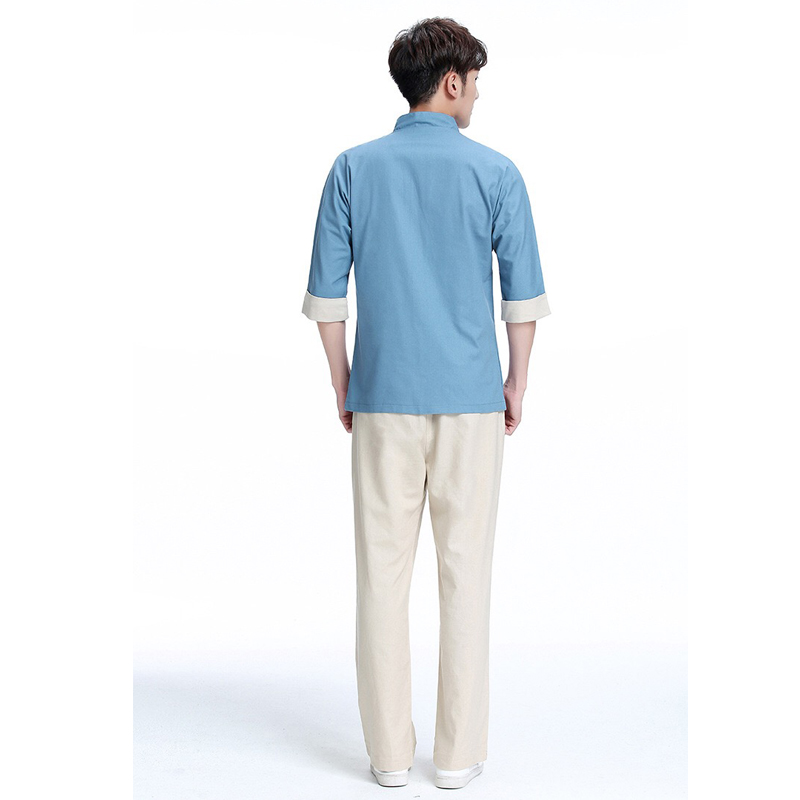 秋季新款桑拿男技师工衣长裤中袖两件套按摩师足疗技师工作服男款