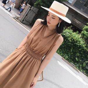 ◆ASM◆2017夏装新款气质显瘦v领衬衫连衣裙棉麻长裙女装裙子anna女装