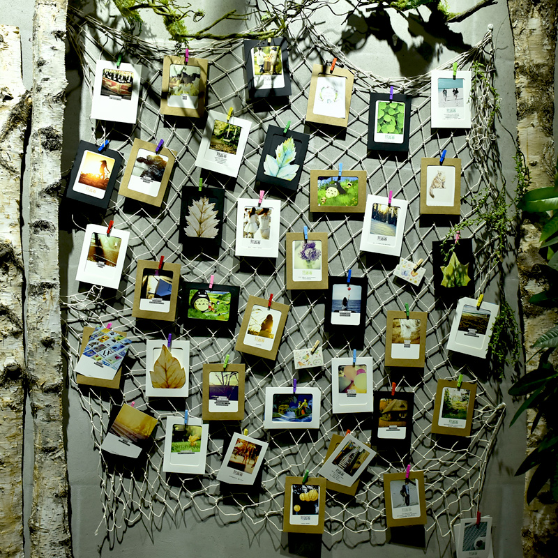 创意复古酒吧墙面照片墙装饰文艺风明信片夹子套装墙面麻绳挂饰品