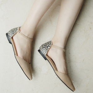 绒面浅口一字扣女鞋