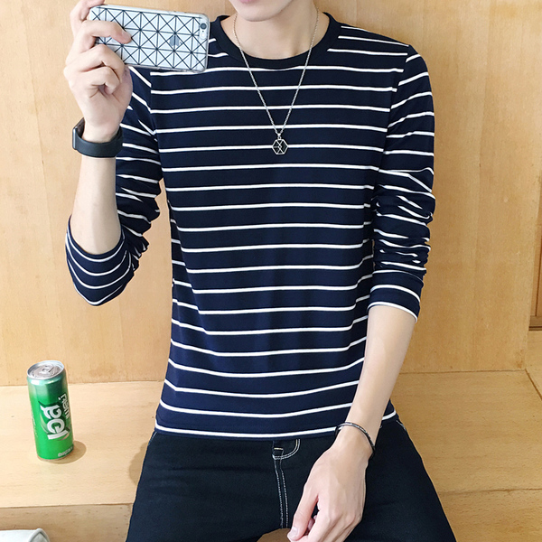 春秋季斑马黑白条纹男士长袖T恤桖男土海魂衫