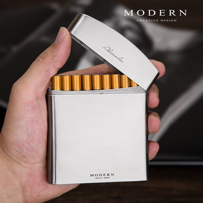德国modern不锈钢香菸盒 男创意金属烟盒 超薄烟盒20支装可定制