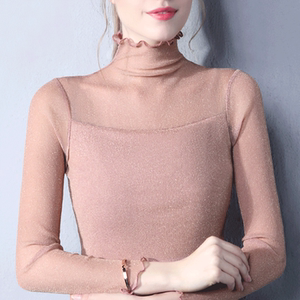 高领亮丝网纱打底衫