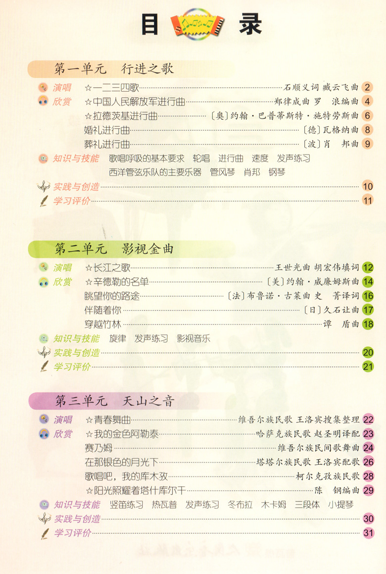 正版 中学音乐简谱7年级下册 七年级下册 义务教育教科书 人音版 2012