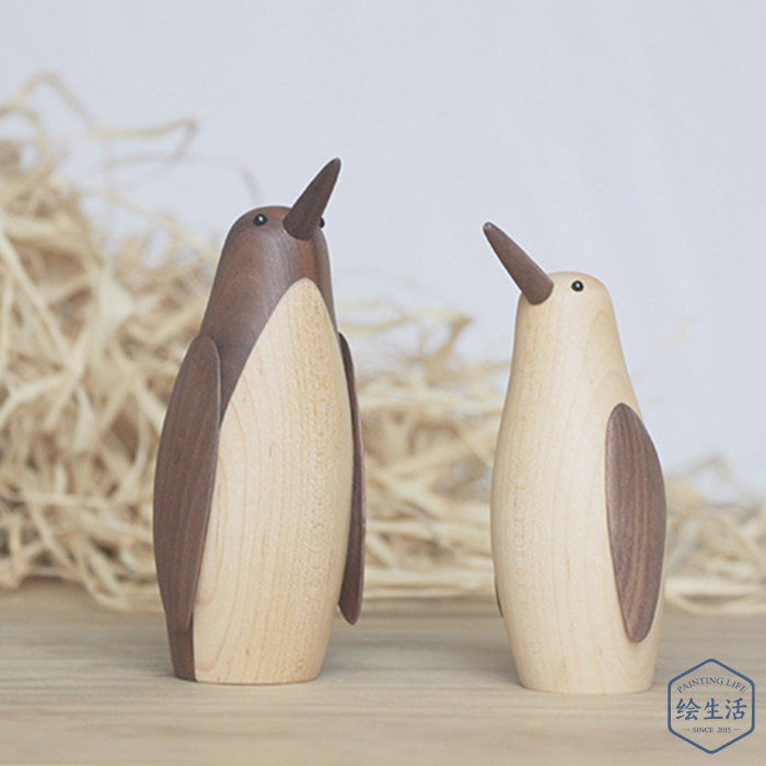北欧原木木雕企鹅木偶创意家居装饰办公室桌面摆件商务生日礼品