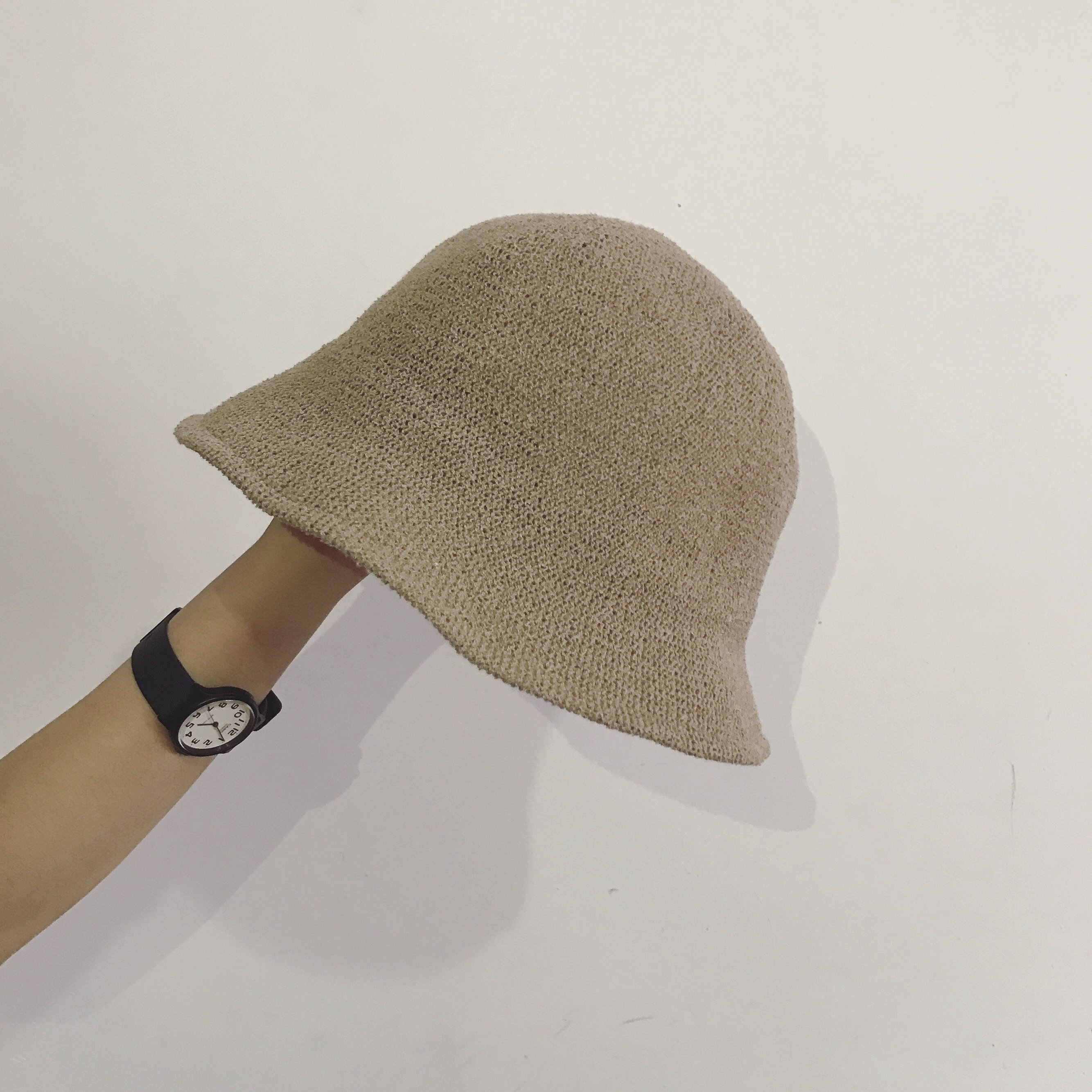 韩国原宿风新款百搭可折叠渔夫帽 纯色圆顶学生编织帽
