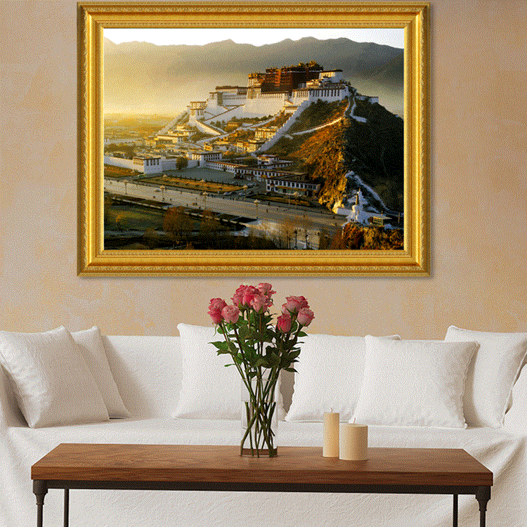 帝旗 陈逸飞中式风景建筑纯手工绘人物油画壁挂画 拉萨布达拉宫