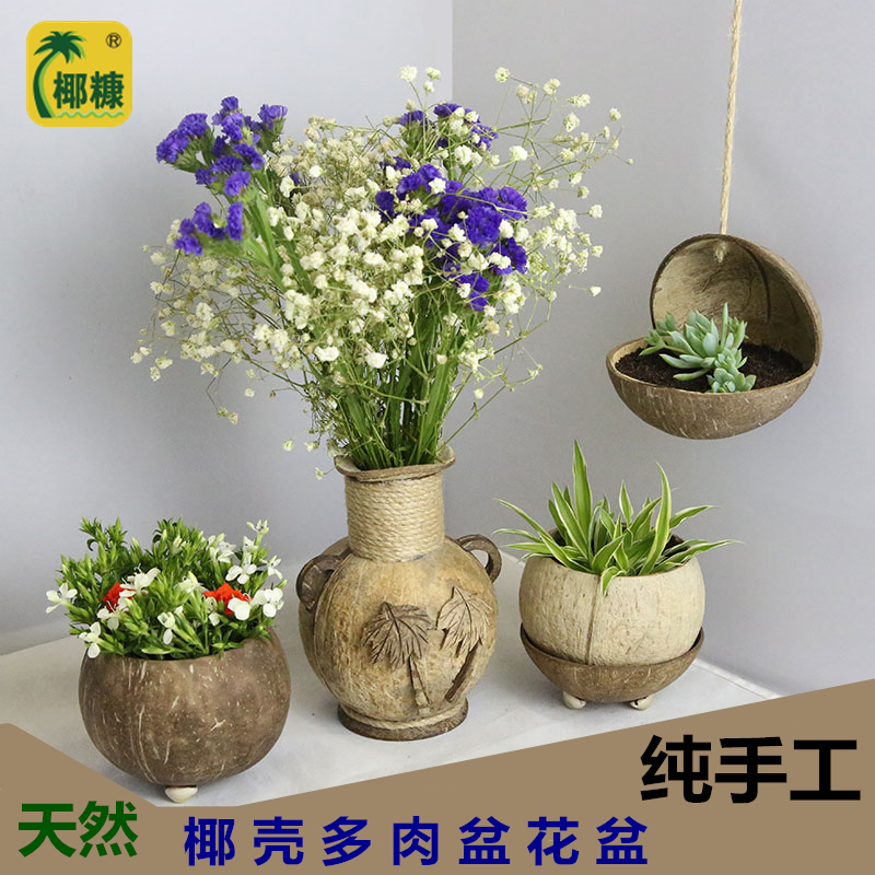 椰糠 天然椰子花盆椰壳饰品家居个性创意吊兰多肉种植盆