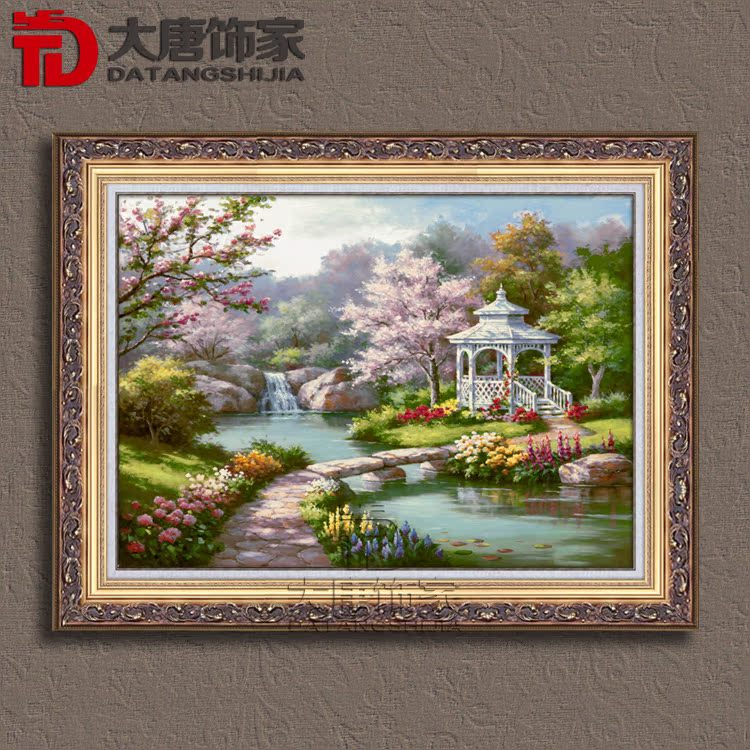 欧式风景油画客厅玄关纯手绘托马斯花园景油画框幸福家园系列n46