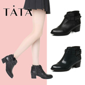 他她冬季牛皮时尚 皮带扣粗跟女休闲靴U4080DD6 Tata