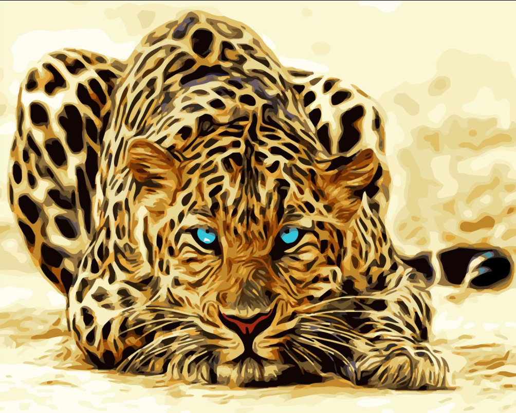 diy数字油画卡通动物豹子风景客厅卧室 定制大幅手绘填色装饰画