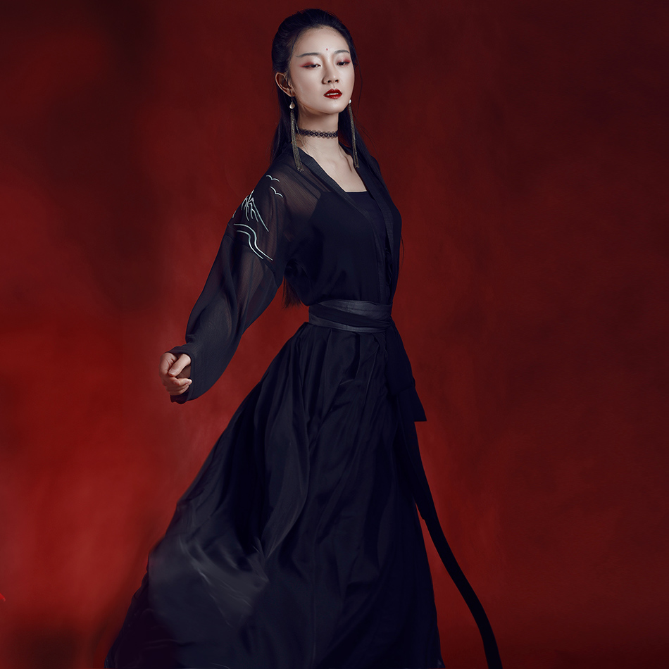 [如梦霓裳]汉服 婚服[上邪(五]黑红刺绣衣裳-红黑纹曲裾