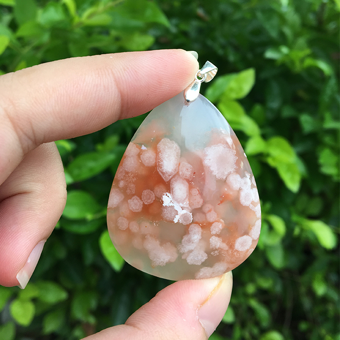 天然马达加斯加樱花玛瑙 海洋玉髓吊坠 925银扣 挂件新品