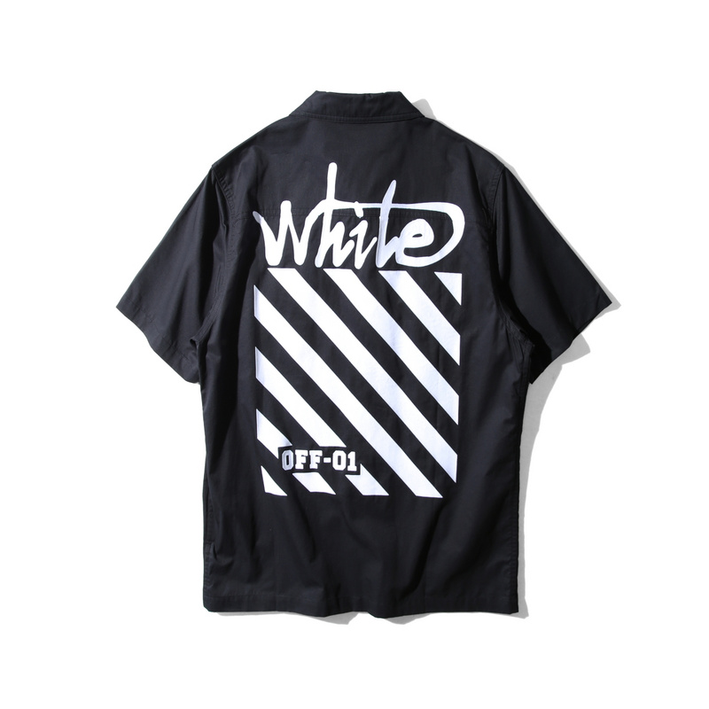 7折香港正品代购off white 2017ss ow字母男装纯棉短袖衬衫潮牌