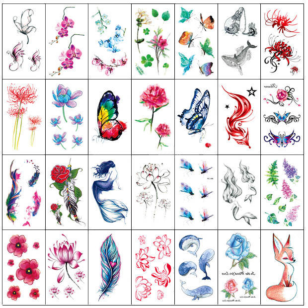 3d荷梅莲花蝴蝶手上乳下纹身贴纸防水持久个