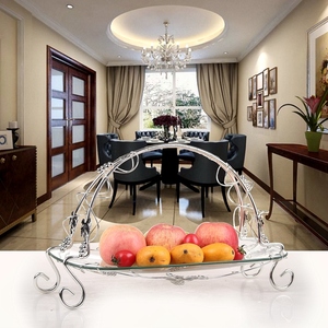 欧宴客厅玻璃水果盆创意铁艺水果盘 现代式点