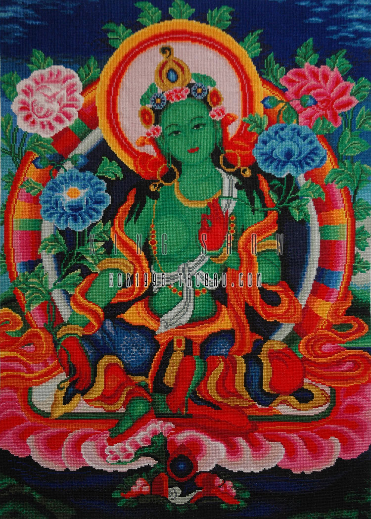 藏传佛教精准印花十字绣 绿度母 系列菩萨像锦绣原创品牌佛像包邮