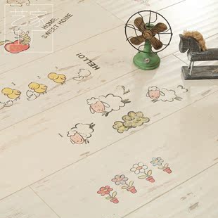 强化复合木地板儿童房个性彩色复古卡通漫画字母环保防水耐磨12mm