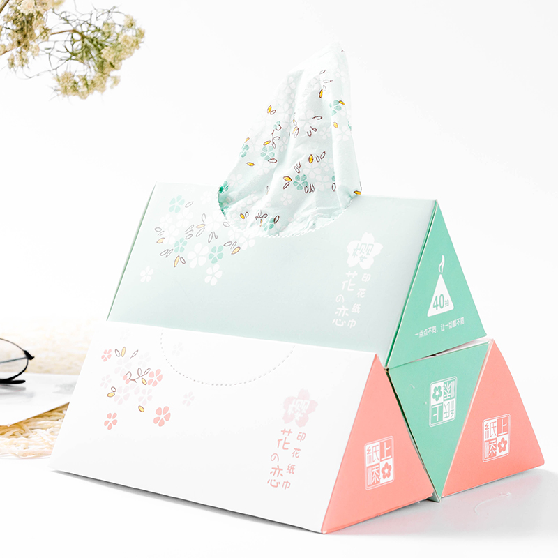 创意三角形硬盒印花卡通抽纸 有图案的三层加厚餐巾纸