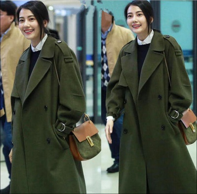 秋冬毛呢大衣女中长款风衣韩版修身高圆圆同款