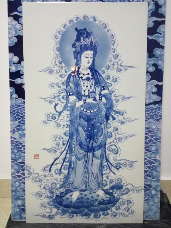 纯手绘青花瓷板画 上海客户定三块 可拒签物流