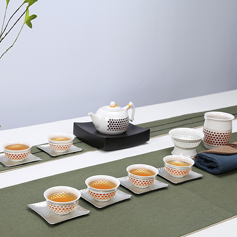 言御 玲珑茶具套装蜂巢镂空水晶金线茶壶茶海茶杯盖碗蜂窝茶具