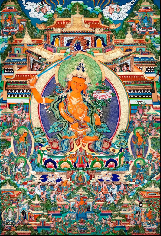 西藏唐卡 佛教画 包邮文殊菩萨净土 包邮真复制画 佛画像
