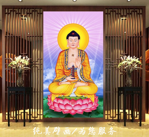 如来佛祖打坐玄关背景墙菩提树走廊门厅过道墙纸壁画佛教壁纸