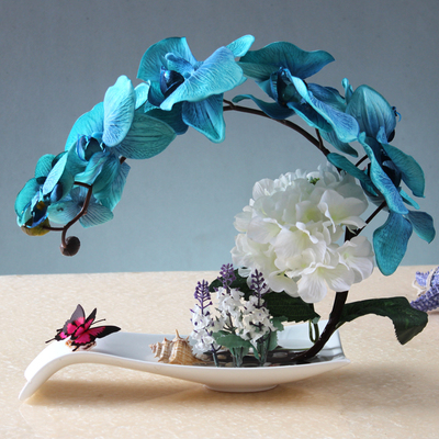 包邮欧式蝴蝶兰花艺整体套装摆件假花绢花客厅